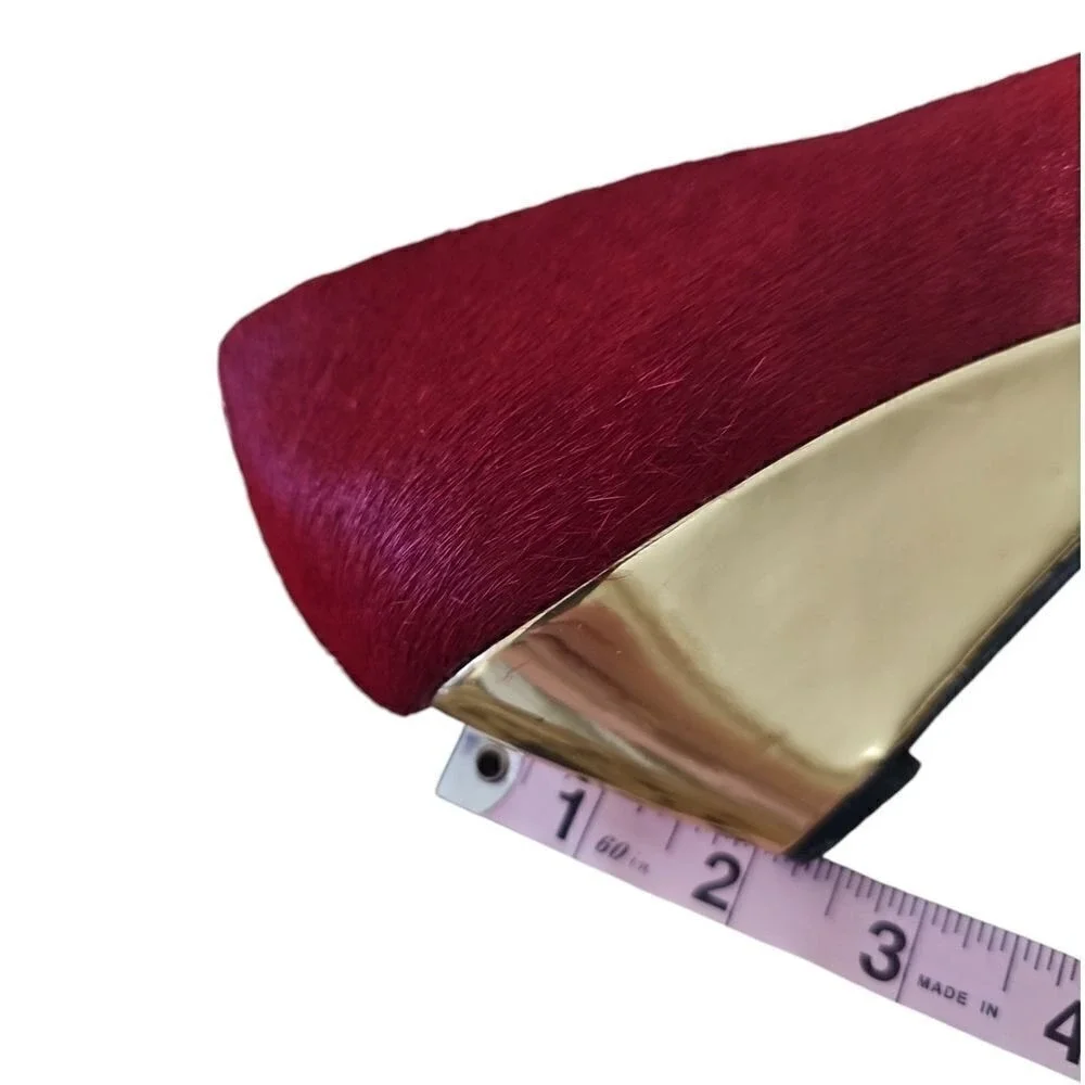 Dee Ocleppo Deesigns‎ Red Pony Hair Pointed Toe Wedge Pumps Elegant Shoes 7.5